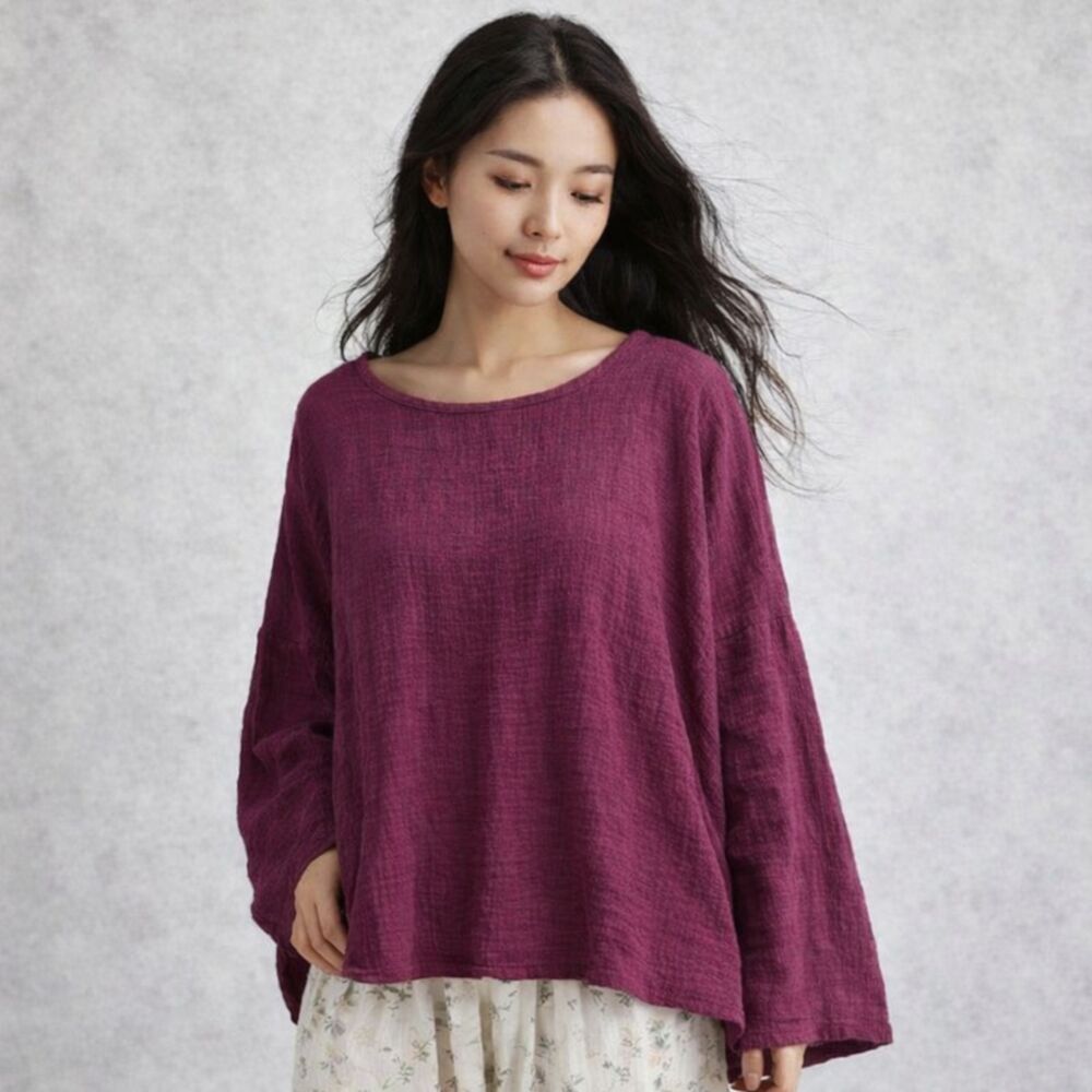 Zanzea 100% Cotton crepe High Low Purple Top "5X" Asian Sizing US 1X